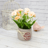 Букет декоративный Гвоздика 18 см цветы в персиковых тонах серое кашпо