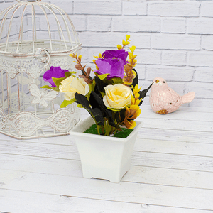 Букет декоративный Розы 19 см фиолетовые и айвори