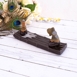 Подставка для стелющихся благовоний Лодка и рыбак 19х8 см коричневая с желтым