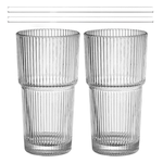 Стаканы для напитков Набор 2 шт по 600 мл трубочки в подарок прозрачные