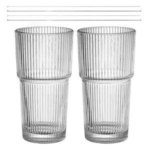 Стаканы для напитков Набор 2 шт по 600 мл трубочки в подарок прозрачные
