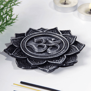 Подставка для благовоний Лотос Ом 10 см античное серебро