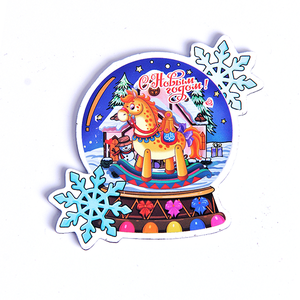 Магнит Символ года 2026 7х7 см Снежный шар Лошадка