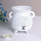 Аромалампа Котел 10 см Древо резная белая с серебром