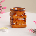 Аромалампа Караван слонов 8 см квадро рыже - коричневая глянцевая