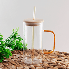 Кружка с бамбуковой крышкой 350 мл прозрачный с желтым