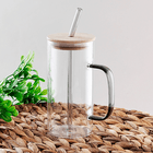 Кружка с бамбуковой крышкой 350 мл прозрачный с черным