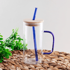 Кружка с бамбуковой крышкой 350 мл прозрачный с синим