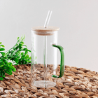 Кружка с бамбуковой крышкой 350 мл прозрачный с зеленым