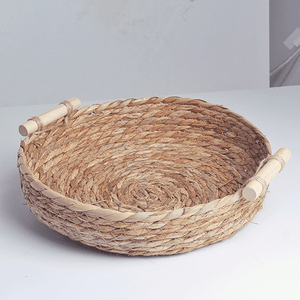 Корзина мягкая для хранения диаметр 30 см деревянные ручки водный гиацинт