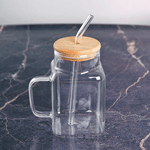 Кружка большая 550 мл с крышкой и трубочкой прозрачная