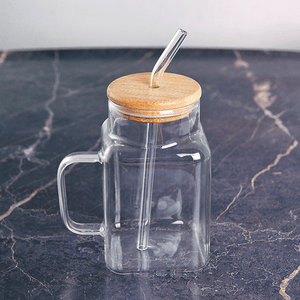 Кружка большая 550 мл с крышкой и трубочкой прозрачная
