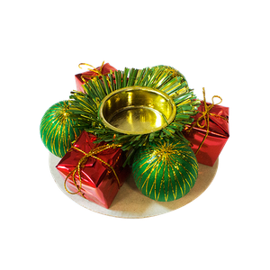 Подсвечник новогодний на 1 свечу 11 см зеленые шары красные подарки