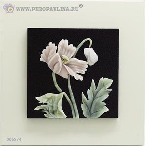 Картина 40*40*2см Мак+1бутон нефрит бел рам/10
