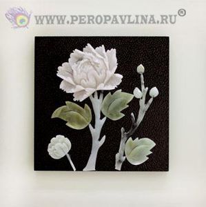 Картина 40*40*2см Пион+4бутона нефрит бел рам/10
