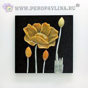 Картина 40*40*2см Мак+3бутона нефрит бел рам/10