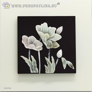 Картина 40*40*2см Маки+2бутона нефрит бел рам/10
