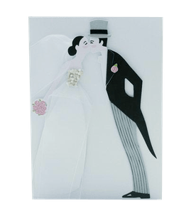 Приглашение на свадьбу с конвертом 12х18 см Жених и Невеста белое