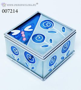 Шкатулка Стрекоза+2Цветка 8*5,5*8см цв стек_мет/48шт