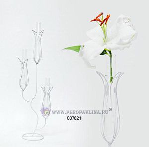 Ваза на 3цветка Тюльпан 18*58*11см бел мет_стек/18