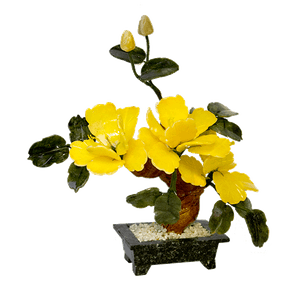Дерево Пион жёлтый 3 цветка и 2 бутона 19х24 см нефрит
