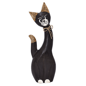 Кошка с бантиком 50 см черная дерево албезия