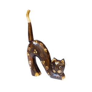 Кошка Хвост трубой 22 см роспись цветами коричневая албезия