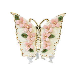 Бабочка Ажур с розовыми Цветами на подставке 13х11 см белая фарфор