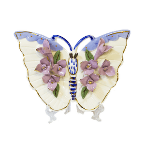 Бабочка Ажур с фиолетовыми Цветами на подставке 13х9 см бело-голубая фарфор